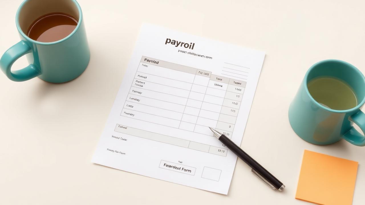 A pay stub next to a W-4 form and calculator on a desk